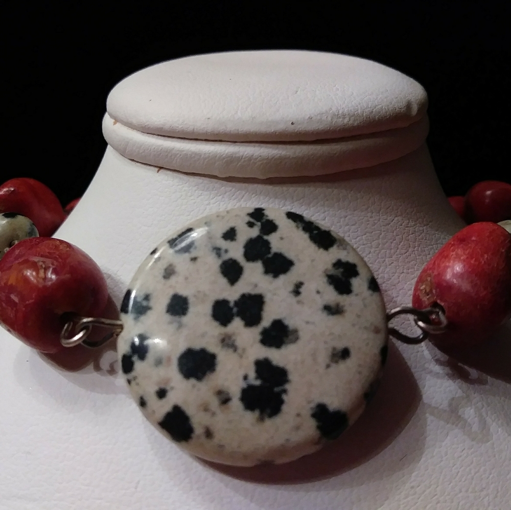 Handmade Jasper and red coral bracelet